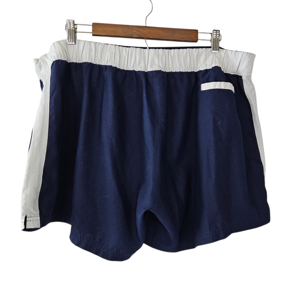 Adidas Womens Navy Triple Stripe Athletic Tie Waist Shorts - Picture 2 of 3